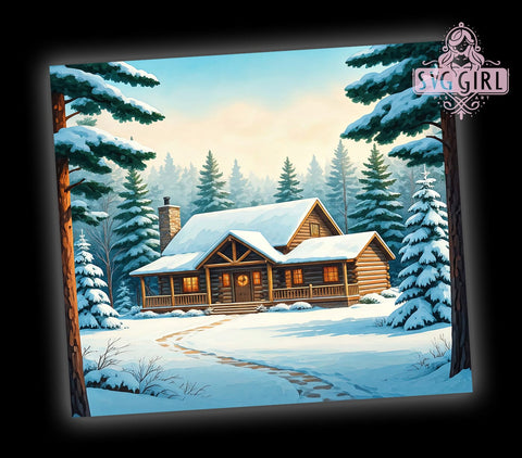 Christmas Snow Cabin Winter 20oz Tumbler, Christmas Snow, Winter Tumbler Wrap, 20oz Tumbler, Christmas Gift, Cabin Decor, Snow Scene Sublimation SvggirlplusArt 