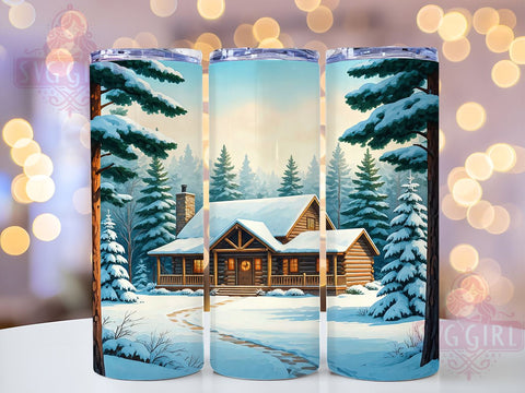 Christmas Snow Cabin Winter 20oz Tumbler, Christmas Snow, Winter Tumbler Wrap, 20oz Tumbler, Christmas Gift, Cabin Decor, Snow Scene Sublimation SvggirlplusArt 