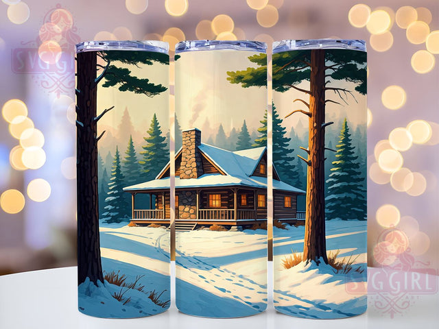 Christmas Snow Cabin Winter 20oz Tumbler, Christmas Snow, Winter Tumbler Wrap, 20oz Tumbler, Christmas Gift, Cabin Decor, Snow Scene Sublimation SvggirlplusArt 