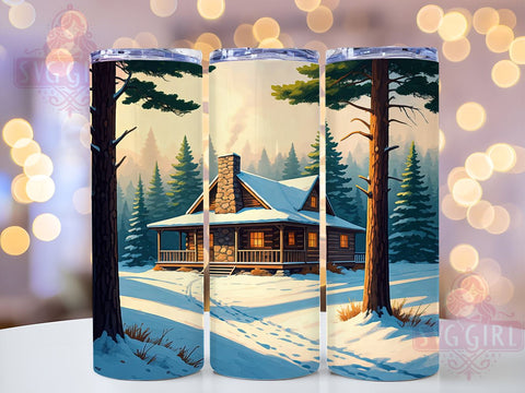 Christmas Snow Cabin Winter 20oz Tumbler, Christmas Snow, Winter Tumbler Wrap, 20oz Tumbler, Christmas Gift, Cabin Decor, Snow Scene Sublimation SvggirlplusArt 