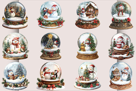 Christmas Snow Globe Snowman Clipart Bundle. Sublimation SVGArt 