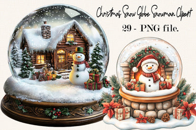Christmas Snow Globe Snowman Clipart Bundle. Sublimation SVGArt 