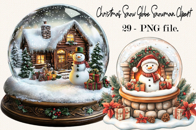 Christmas Snow Globe Snowman Clipart Bundle. Sublimation SVGArt 