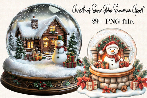 Christmas Snow Globe Snowman Clipart Bundle. Sublimation SVGArt 