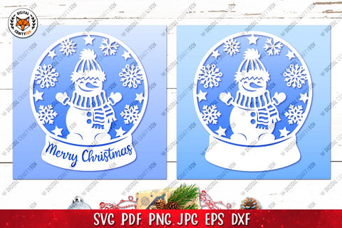 Christmas Snow Globe SVG, Snowman Paper Cut SVG 3D Paper Digital Craftyfox 