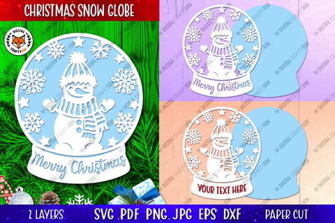Christmas Snow Globe SVG, Snowman Paper Cut SVG 3D Paper Digital Craftyfox 