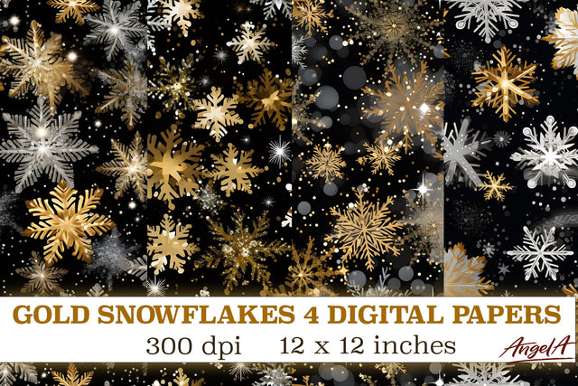 Christmas snowflake digital papers / bright gold snowflakes Digital Pattern Angelina Semenova 