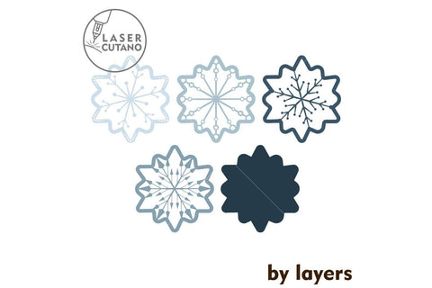 Christmas Snowflake Ornaments, Laser Cut Template, Wood Cut and Paper Cut Files SVG LaserCutano 