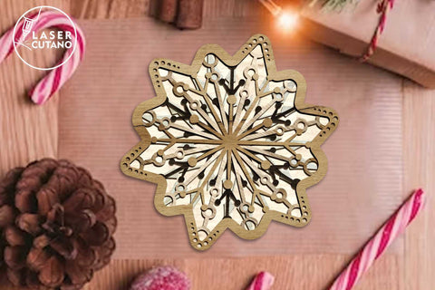 Christmas Snowflake Ornaments, Laser Cut Template, Wood Cut and Paper Cut Files SVG LaserCutano 