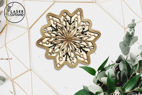 Christmas Snowflake Ornaments, Laser Cut Template, Wood Cut and Paper Cut Files SVG LaserCutano 