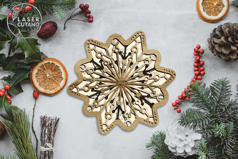 Christmas Snowflake Ornaments, Laser Cut Template, Wood Cut and Paper Cut Files SVG LaserCutano 