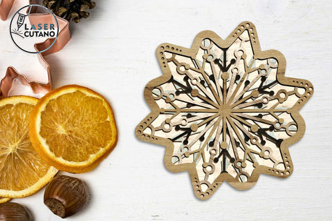 Christmas Snowflake Ornaments, Laser Cut Template, Wood Cut and Paper Cut Files SVG LaserCutano 