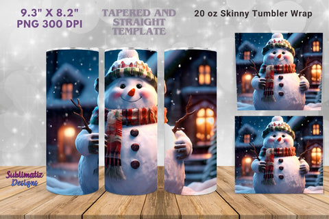 Christmas Snowman 20 oz Tumbler Wrap | 20 oz Skinny Tumbler Wrap Sublimation Christmas Design Sublimation Sublimatiz Designs 