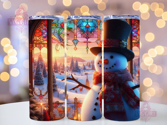 Christmas Snowman 20oz Skinny Tumbler Wrap, Snowman With A Cardinal Sublimation Tumbler Designs Sublimation SvggirlplusArt 
