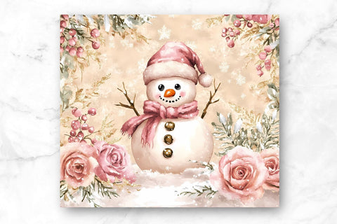 Christmas Snowman 20oz Skinny Tumbler Wrap Sublimation Design. Sublimation CosmosFineArt 