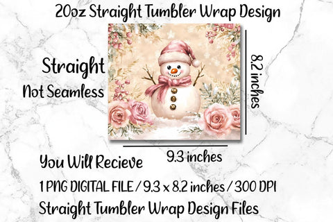 Christmas Snowman 20oz Skinny Tumbler Wrap Sublimation Design. Sublimation CosmosFineArt 