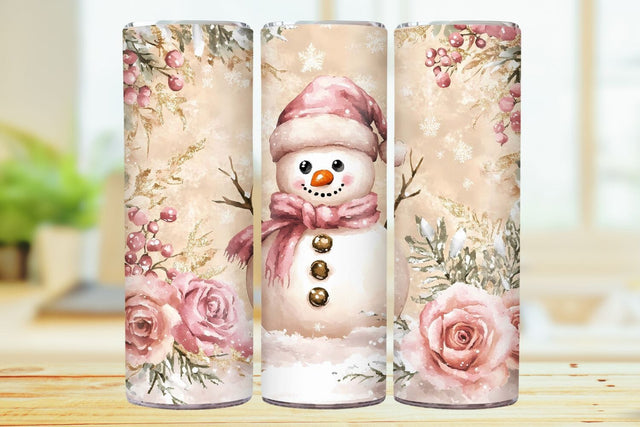 Christmas Snowman 20oz Skinny Tumbler Wrap Sublimation Design. Sublimation CosmosFineArt 