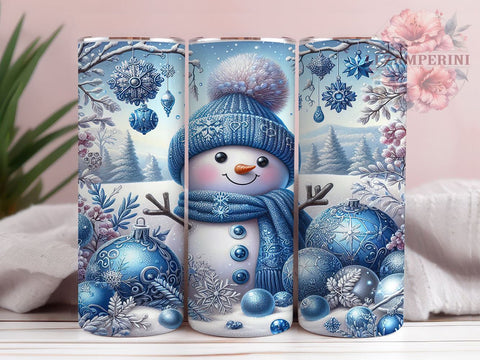 Christmas Snowman 20oz Tumbler Wrap PNG, Cute Blue Snowman Tumbler PNG Sublimation Design, Straight & Tapered Tumbler Wrap, Instant Digital Download Sublimation Li Zamperini 