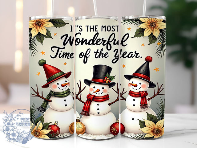 Christmas Snowman 20oz Tumbler Wrap, Wonderful Time of Year, Tumbler Wrap, 20oz Sublimation, Holiday Decor, Winter Tumbler, Gift for Her Sublimation ToriDesigns 