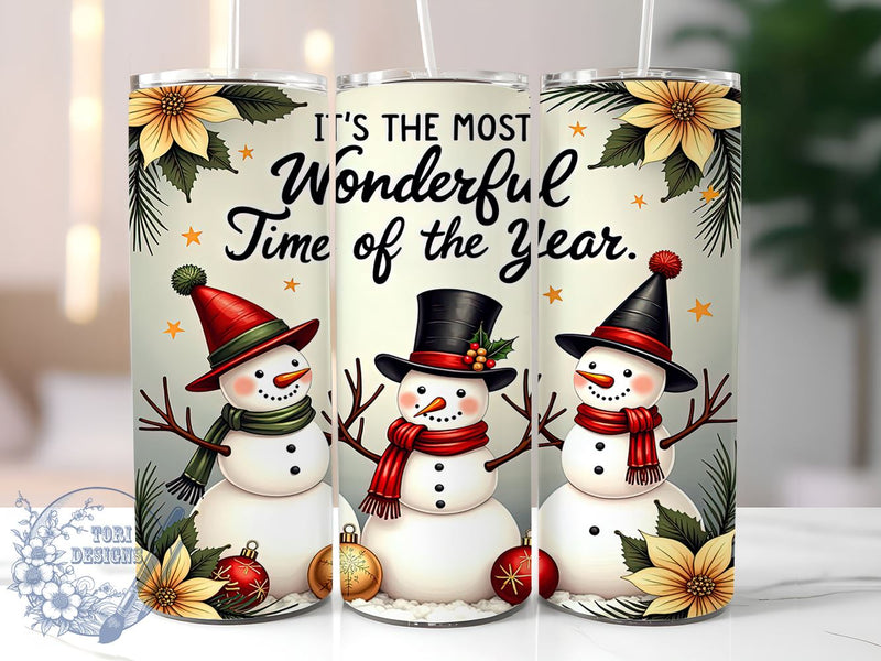 Christmas Snowman 20oz Tumbler Wrap, Wonderful Time of Year, Tumbler Wrap, 20oz Sublimation, Holiday Decor, Winter Tumbler, Gift for Her Sublimation ToriDesigns 