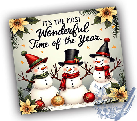 Christmas Snowman 20oz Tumbler Wrap, Wonderful Time of Year, Tumbler Wrap, 20oz Sublimation, Holiday Decor, Winter Tumbler, Gift for Her Sublimation ToriDesigns 