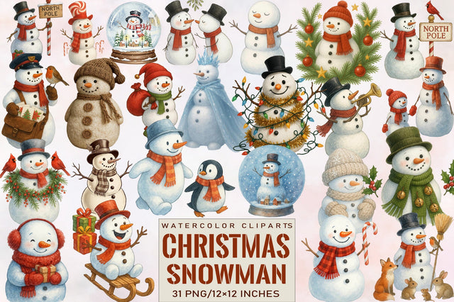 Christmas Snowman Clipart Bundle. Sublimation SVGArt 