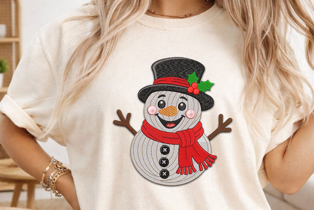 Christmas Snowman Embroidery Design, Cute Snowman Top Hat Machine Embroidery File, Winter Holiday Snowman Applique, Xmas Sweater Pattern SVG DesignDestine 