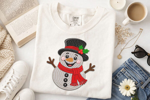 Christmas Snowman Embroidery Design, Cute Snowman Top Hat Machine Embroidery File, Winter Holiday Snowman Applique, Xmas Sweater Pattern SVG DesignDestine 
