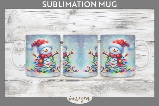 Christmas Snowman Entangled in Lights Mug Wrap Sublimation Sublimation Sintegra 