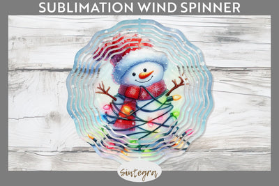 Christmas Snowman Entangled in Lights Wind Spinner Sublimation Sublimation Sintegra 