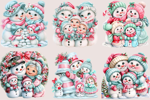 Christmas Snowman Family Clipart Bundle Sublimation SVGArt 