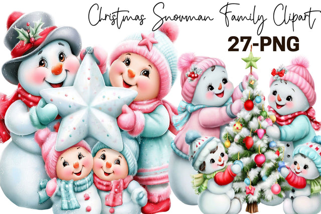 Christmas Snowman Family Clipart Bundle Sublimation SVGArt 