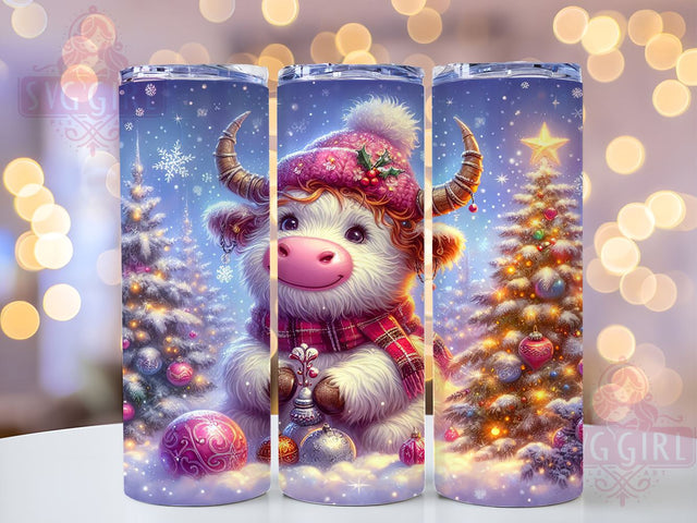 Christmas Snowman, Highland Cow Tumbler, PNG Wrap, Sublimation Design, Winter Decor, Cute Cow Gifts, Holiday Drinkware, Festive Art Sublimation SvggirlplusArt 