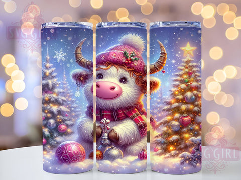 Christmas Snowman, Highland Cow Tumbler, PNG Wrap, Sublimation Design, Winter Decor, Cute Cow Gifts, Holiday Drinkware, Festive Art Sublimation SvggirlplusArt 
