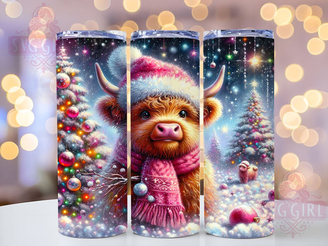 Christmas Snowman, Highland Cow Tumbler, PNG Wrap, Sublimation Design, Winter Decor, Cute Cow Gifts, Holiday Drinkware, Festive Art Sublimation SvggirlplusArt 