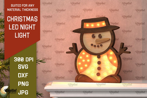 Christmas Snowman Led Nightlight Laser Cut. 3D Light Box SVG SVG Evgenyia Guschina 