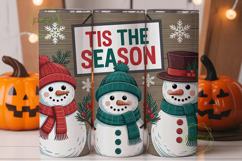 Christmas Snowman Trio Tumbler Wrap Sublimation PixelChick 