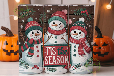 Christmas Snowman Trio Tumbler Wrap Sublimation PixelChick 
