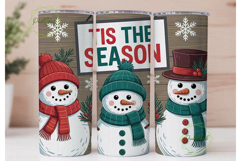 Christmas Snowman Trio Tumbler Wrap Sublimation PixelChick 