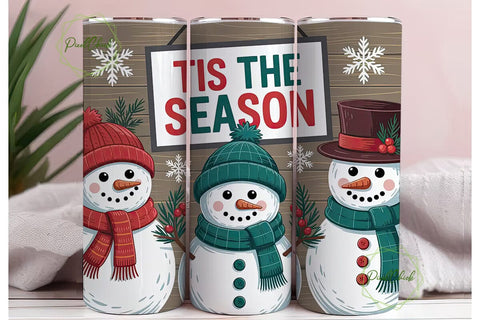 Christmas Snowman Trio Tumbler Wrap Sublimation PixelChick 