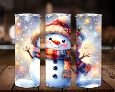 Christmas Snowman Tumbler, Snowman Watercolor 20 oz Tumbler Wrap, Unique Holiday Gift 20oz Skinny Tumbler, Winter Tumbler Christmas Gift, Instant Digital Download PNG, Holiday Tumbler Wrap Sublimation ToriDesigns 