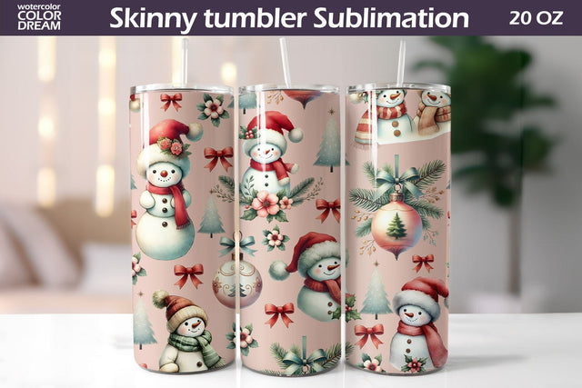 Christmas Snowman Tumbler Wrap Sublimation WatercolorColorDream 