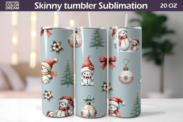 Christmas Snowman Tumbler Wrap | Tumbler Seamless Sublimation WatercolorColorDream 