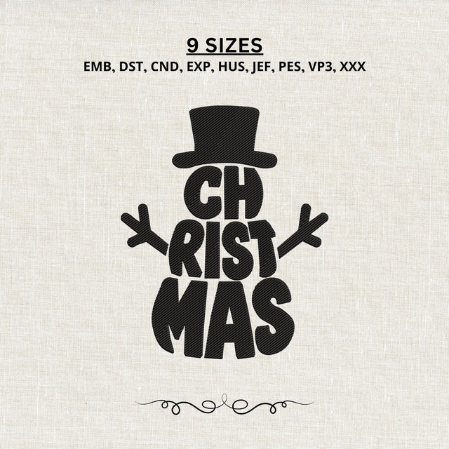 Christmas Snowman Typography Embroidery Design – Merry Christmas Holiday Machine Embroidery File Embroidery/Applique DESIGNS PatternFeed8 