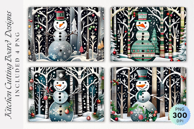 Christmas Snowman Winter Forest Cutting Board Sublimation Regulrcrative 