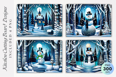 Christmas Snowman Winter Forest Cutting Board Sublimation Regulrcrative 
