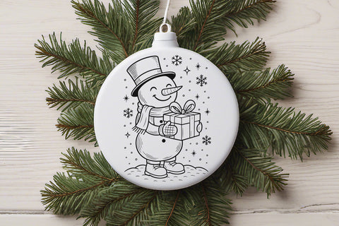 Christmas Snowman With Gift SVG | Top Hat Present Line Art SVG Tafti Art 