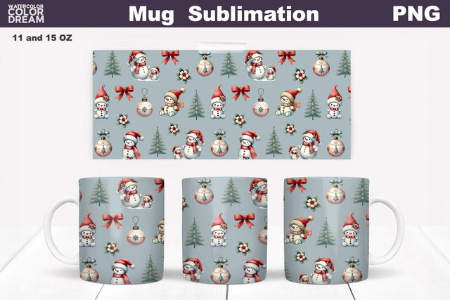 Christmas Snowman Wrap | Christmas Mug Sublimation Sublimation WatercolorColorDream 
