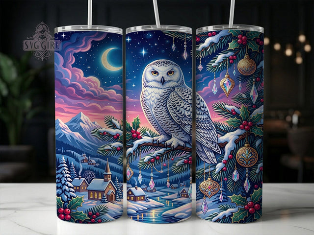 Christmas Snowy Owl 20oz Tumbler, Christmas Snowy Owl, Snowy Owl Tumbler, Owl Tumbler Wrap, Winter Owl Tumbler, Snowy Owl PNG, Christmas Owl PNG, 20oz Tumbler Wrap Sublimation SvggirlplusArt 
