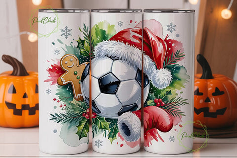 Christmas Soccer Ball 20oz Tumbler Wrap Sublimation PixelChick 